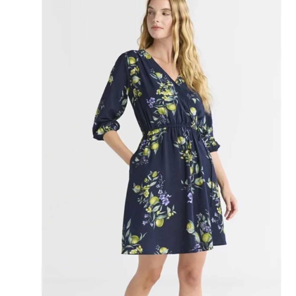 Time & Tru Lemon Print Faux Wrap Dress Sz XXXL